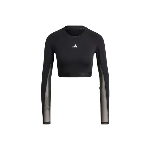 Adidas Рукав реглан T-рубашка Женская Черная