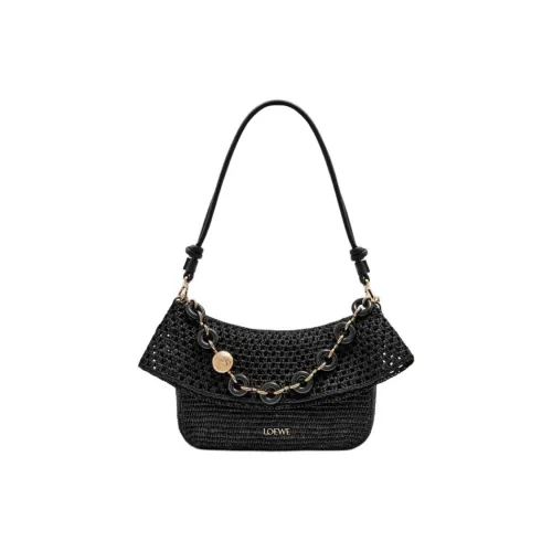 LOEWE Raffia Patchwork Calfskin Bag Medium Women's Black LOEWE Рафия Пэчворк Телячья кожа Сумка Средний Женская Черная