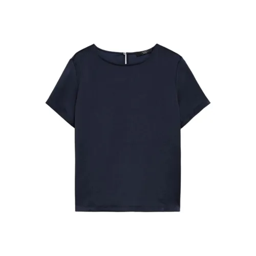 WEEKEND MaxMara Torres Коллекция Technical Сатин And Джерси T Рубашка T Рубашка Женские Морской синий