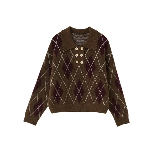 DEER AND FLYER Свободный крой Свитер Женский Коричневый Красный