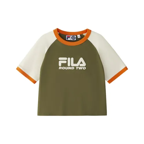 FILA FUSION X Round Two Реглан рукав Т-рубашка Женская Банановый Кофейный