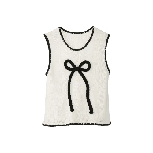 Fstudio Весенний Корейский стиль Маленький Вышивка Без рукавов Вязаный жилет Женская Белая