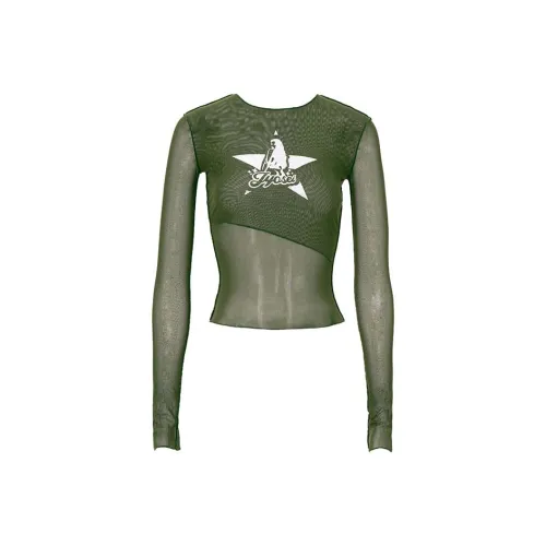 JYOSEI Mock Два предмета Длинный рукав Т-рубашка Женская Зеленая