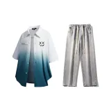 Комплект (Белая Зеленая Рубашка + Светло-Синие Джинсы)