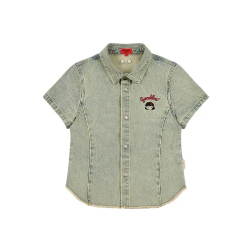 GOOD BAI Рубашка Женская Стираный Светло-Синий