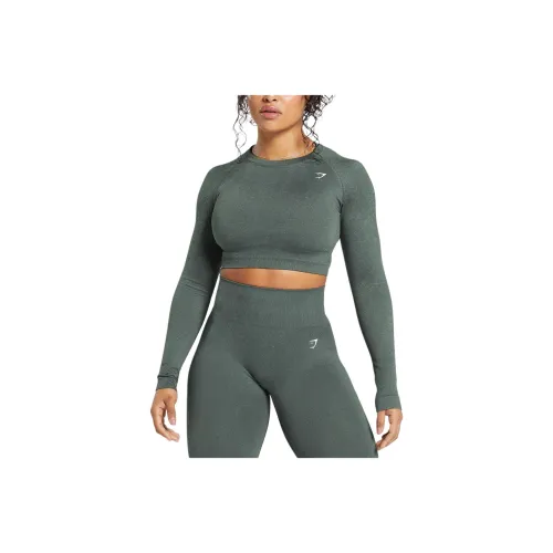 GYMSHARK Adapt FLECK Бесшовный Длинный Рукав КУРТКА Т Рубашка Женские Сланец Циановый