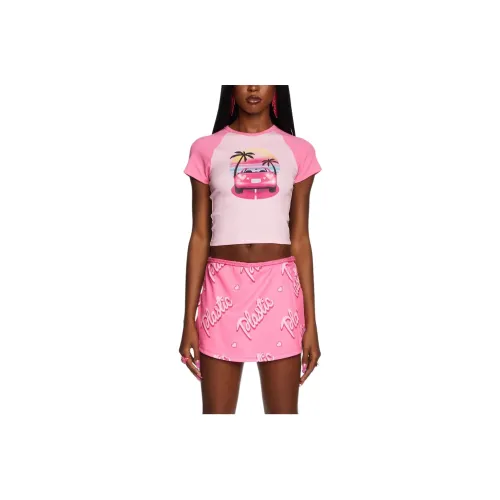 Dolls Kill Sugar Thrillz Malibu Dreamin' BABY TEE T-Shirt Женская Темно-розовый Темно-розовый