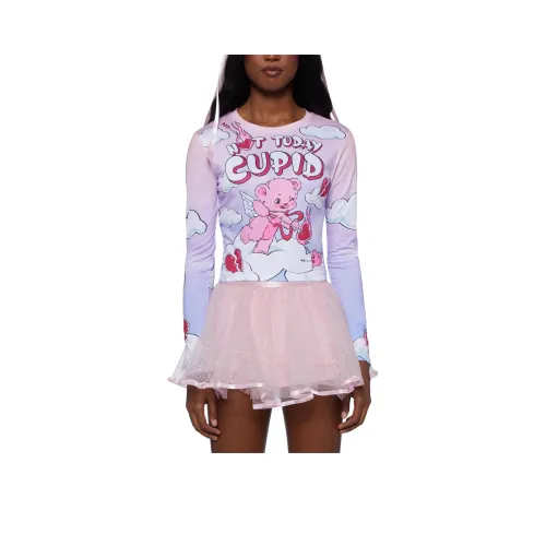 Dolls Kill Sugar Thrillz Hearts On Пламя ДУГА РУКАВОВ ТРУБА Т Рубашка Женские MULTI Многоцветный