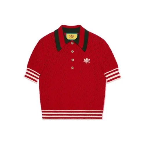 GUCCI X ADIDAS Collaboration Женские Поло Красного цвета