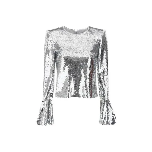 Self Портрет SS24 Расклешенный рукав T Рубашка Женская Серебряная