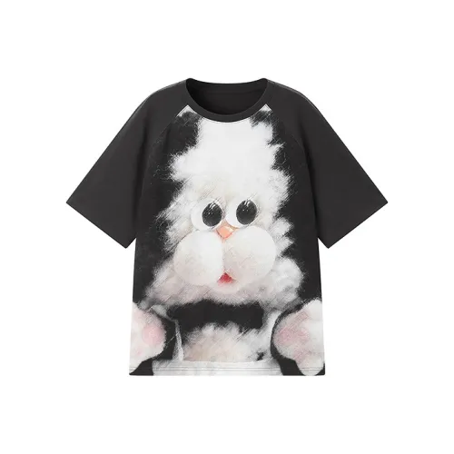 LEDIN x Honey Kuma Honey Kuma Co Брендированная Серия Реглан-рубашка с короткими рукавами Женская Черная