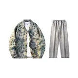 Комплект (Синий лотос с цветочным дизайном + Светло-синие джинсы)