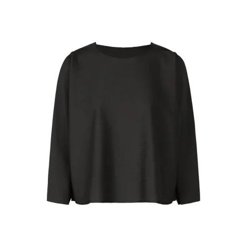 PLEATS PLEASE ISSEY MIYAKE Однотонный Круглый вырез Пуловер Seven QUARTER Длинный рукав Т-Рубашка Женская Черная