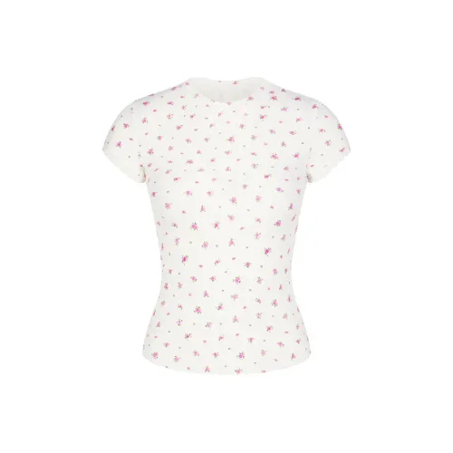 SKIMS T-рубашка Женская Неоновая Орхидея Розовый С принтом Неоновая Орхидея Розовый С принтом