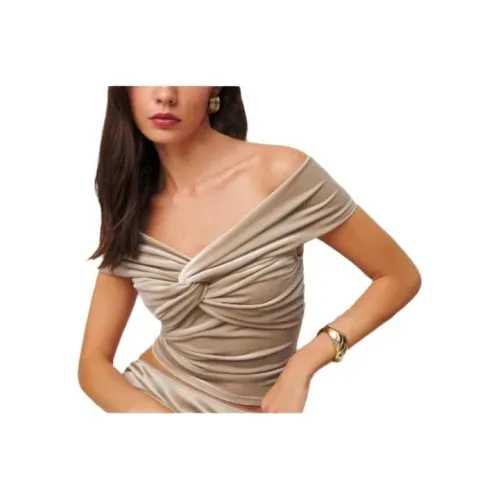 Reformation Рукав с оборванным плечом T-рубашка Женская PROSECCO Вельвет Светлый кофейный