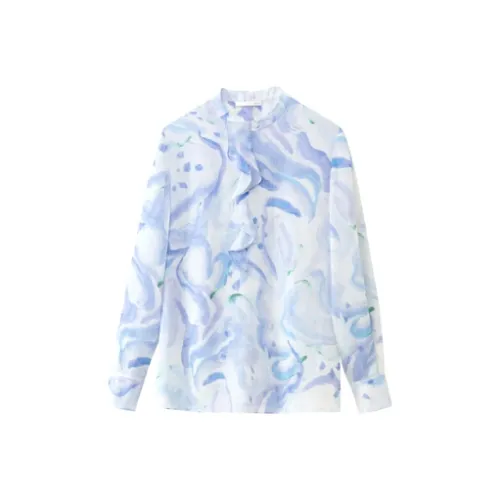 OVV Светло-синий Цветочный 13 Женские Рубашки