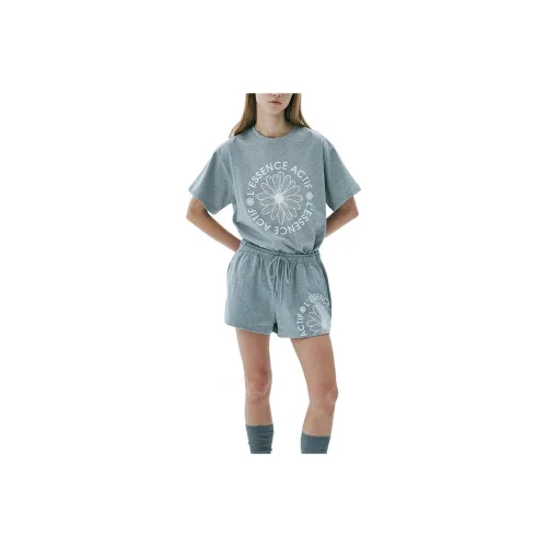 MARDI MERCREDI ACTIF Спорт SS25 T Рубашка Женская Серый Сливочный Корейский стиль