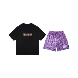 Чёрный топ + фиолетовые шорты