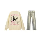 Абрикосовый свитшот + желтые джинсы с эффектом грязи