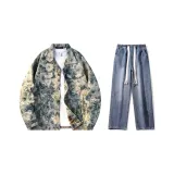 Set (Синий лотос с цветочным дизайном + Темно-синие джинсы)