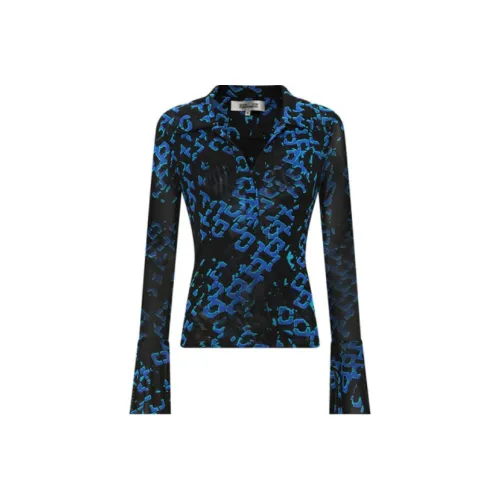 DVF Diane Von Furstenberg FW23 Рубашка Женская Синяя Черная
