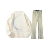 Абрикосовый свитшот + желтые джинсы с эффектом грязи