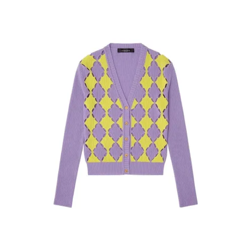 VERSACE SS22 Кашемир Свитер Женский Фиолетовый Желтый