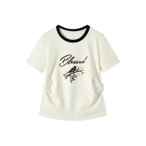 EICHITOO Стандартная T-рубашка Женская Натуральный Белый Отрезной