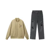 Хаки зеленый топ + черные штаны