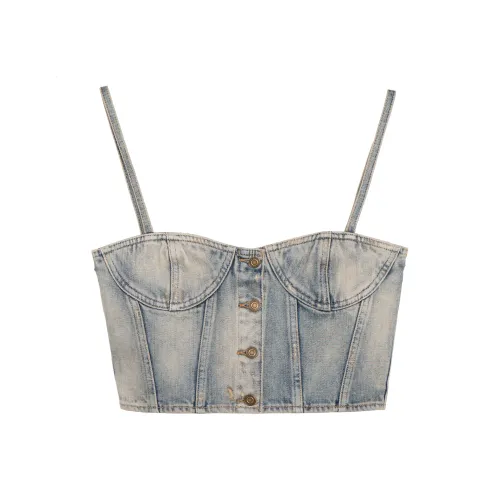 SAINT LAURENT SS22 Топ на бретелях Женский Светло-Синий