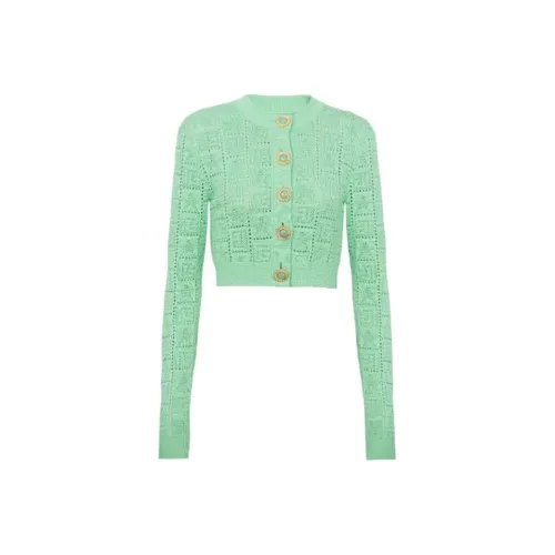 BALMAIN Monogram KNIT Кардиган Свитер Женские Зеленый