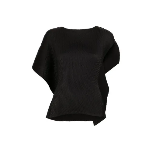 ISSEY MIYAKE Однотонная Плиссированная Асимметричная Короткая Рубашка с Длинными Рукавами T Рубашка Женская Черная
