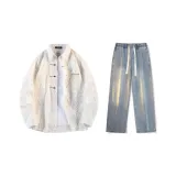 Комплект (Белая рубашка + винтажные синие джинсы)