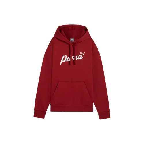 Puma ESS+ Scripthoodie Толстовка Женская Темно-красный Белый
