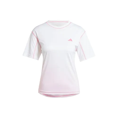 Adidas Рукав с спущенным плечом Бег T-рубашка Женская Прозрачный Розовый