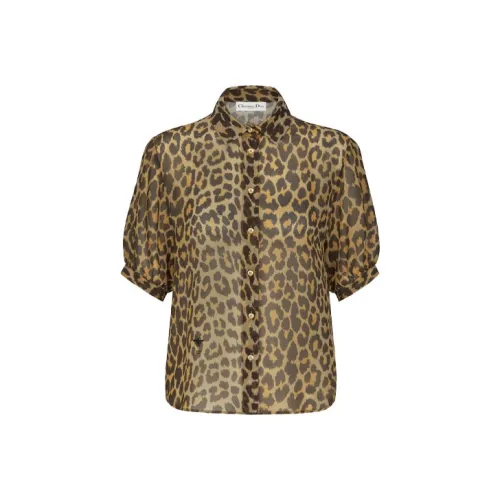DIOR Рубашка Женская Бежевая с Леопардовым Принтом