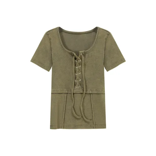 NO ONE ELSE Горчичный зеленый Женские футболки