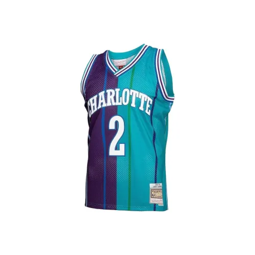 NBA x MITCHELL NESS Charlotte Hornets Larry Johnson Баскетбольная майка Мужская Циан Фиолетовый