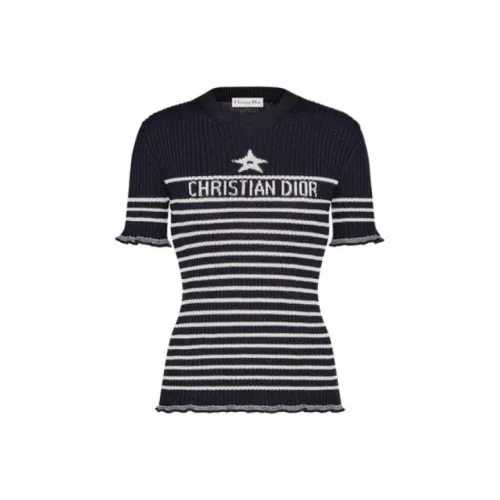 DIOR Синий с Белым Lettering Женские Трикотаж