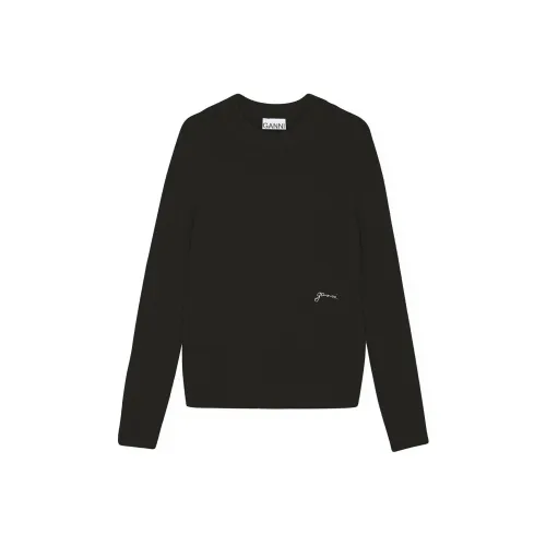 GANNI FW23 Brushed Alpaca O-Neck Sweater Women's Black