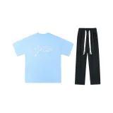 Комплект одежды (Светло-синий, белый с вышивкой + черные штаны)