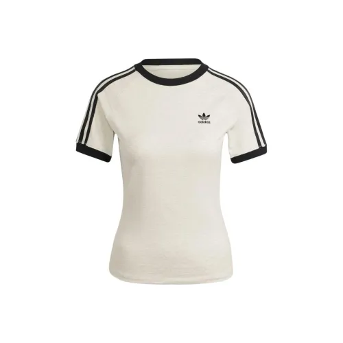 Adidas Originals 3 Stripes Рукав реглан T-рубашка Женская Белая Серый