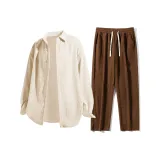 Абрикосовый топ + кофейные штаны