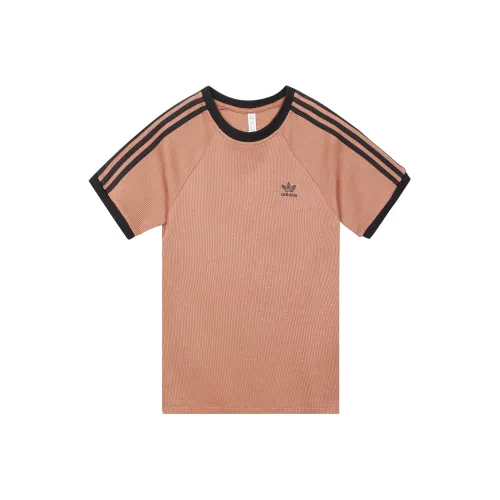 Adidas Originals Рукав реглан T-рубашка Женская Глиняного цвета в слойках