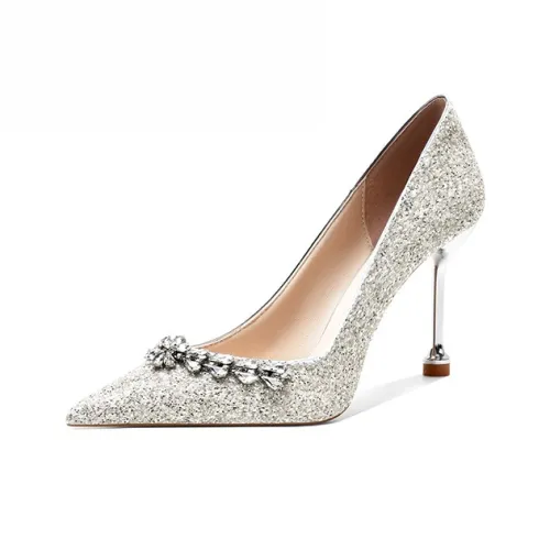 Imono Узкий каблук Высокие каблуки Женские Шампанское Серебряный