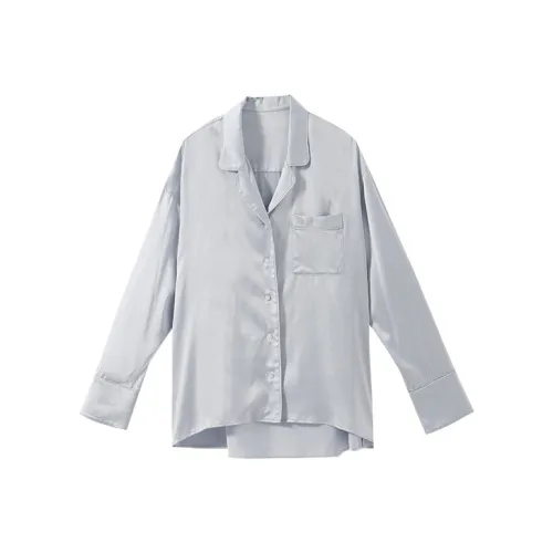 YUMOMO STAR Серебристо-серый Синий Женские Рубашки