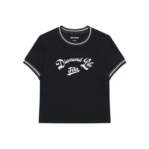 FILA FUSION Baseball серия Комплект с рукавом T-рубашка Женская Темно-черный