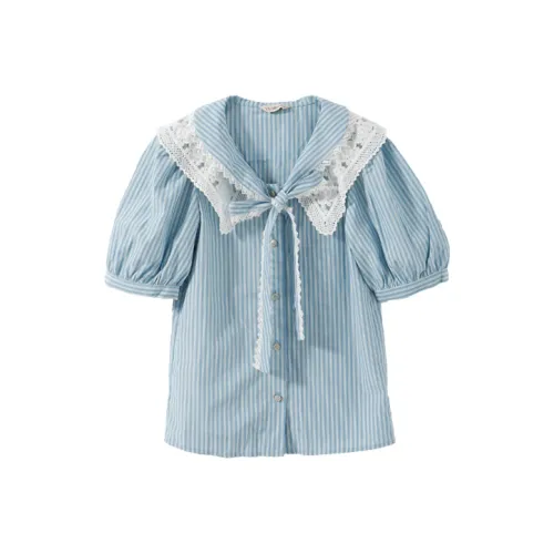 YUMOMO STAR Синие полосы Цветочный Женские Рубашки