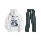 Комплект (белый топ+винтажные синие брюки)