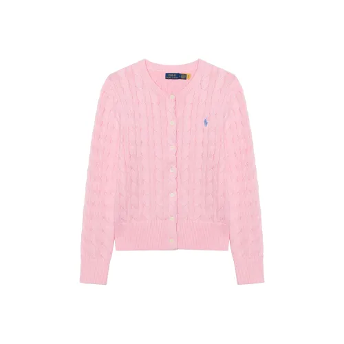 Polo Ralph Lauren Cable Трикотажный хлопок Круглый вырез Кардиган Трикотаж Женский Розовый